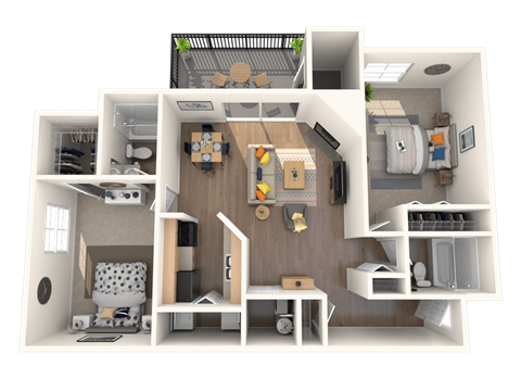 Floor plan for 2 beds, 2 baths, 945 sqft